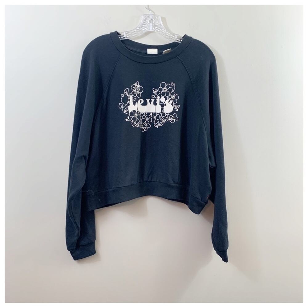 Levi’s Logo Crew Neck Cropped Black/White Sweatshirt